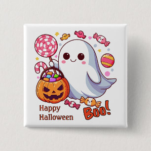 Schattigee Spooky Halloween Ghost, Pompoenen en Sn Vierkante Button 5,1 Cm