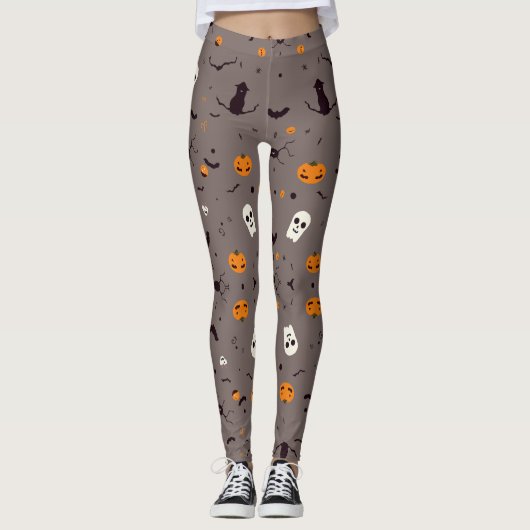 Schattigee Spooky Halloween Ghosts en Pumpkin Patt Leggings (Voorkant)