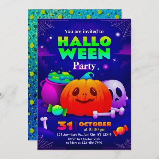 Schattigee & Spooky Halloween Party Uitnodiging vo (Voorkant / Achterkant)