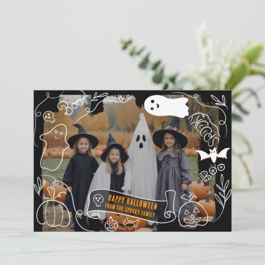 Schattigee Spooky Happy Halloween illustraties 2 f Feestdagenkaart (Staand voorkant)