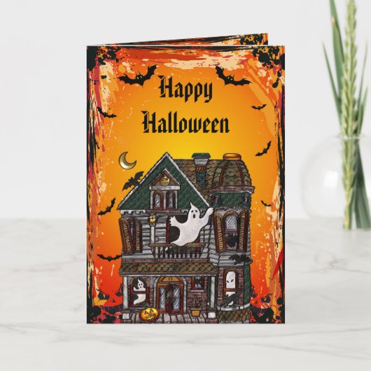 Schattigee Spooky Haunted House Jewels Halloween K Kaart (Voorkant)