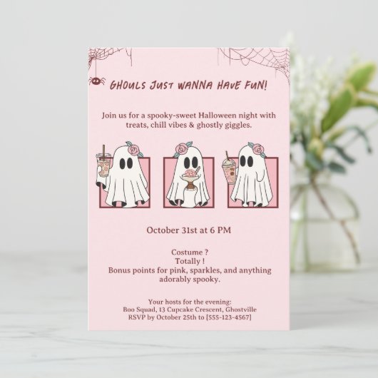 Schattigee & Spooky Kawaii Halloween Party Uitnodi Kaart (Staand voorkant)