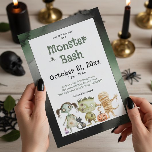 Schattigee Spooky Monster Bash Halloween Party Kaart