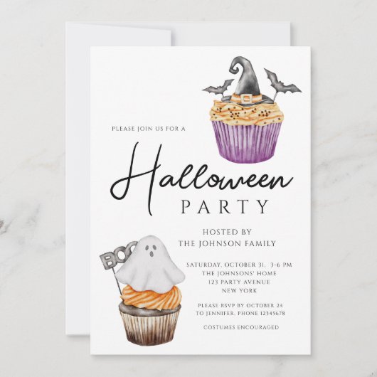 Schattigee Spooky Muffins Halloween Party Kaart (Voorkant)