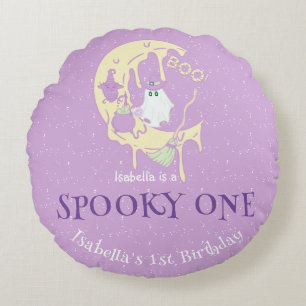 Schattigee Spooky One 1st Birthday Baby Girl Hallo Rond Kussen