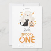 Schattigee Spooky ONE Ghost Halloween 1e Verjaarda Kaart (Voorkant)