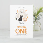 Schattigee Spooky ONE Ghost Halloween 1e Verjaarda Kaart (Staand voorkant)
