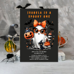 Schattigee Spooky One Ghost Halloween 1e verjaarda Kaart