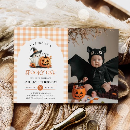 Schattigee Spooky One Halloween Ghost 1st Birthday Kaart