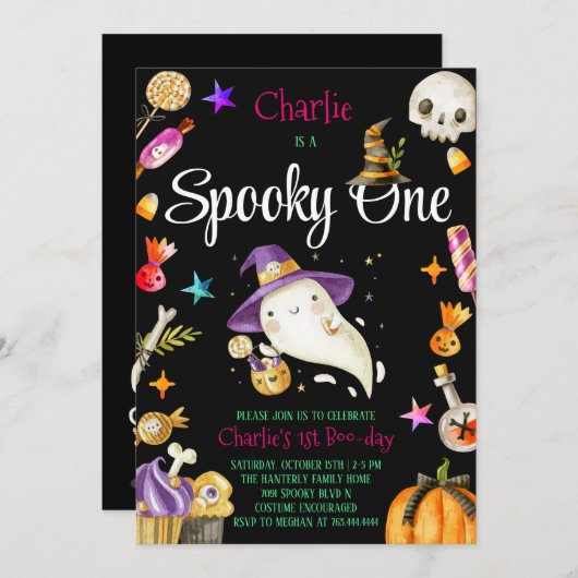 Schattigee Spooky One Halloween Ghost 1st Boy Verj Kaart (Voorkant / Achterkant)