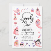 Schattigee Spooky One Pink Halloween Ghost 1st Bir Kaart (Voorkant)