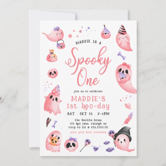 Schattigee Spooky One Pink Halloween Ghost 1st Bir Kaart (Voorkant)