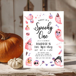 Schattigee Spooky One Pink Halloween Ghost 1st Bir Kaart