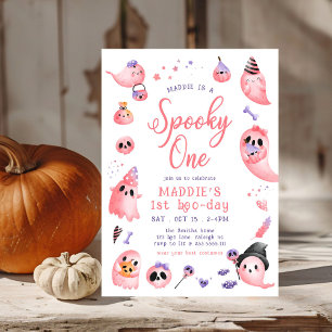 Schattigee Spooky One Pink Halloween Ghost 1st Bir Kaart