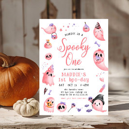 Schattigee Spooky One Pink Halloween Ghost 1st Bir Kaart
