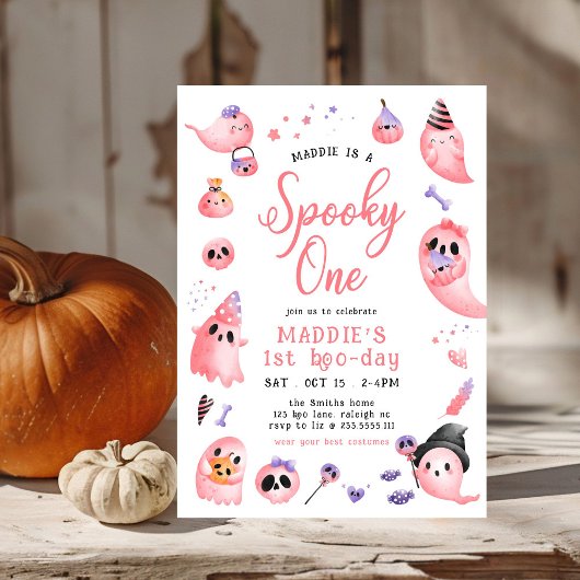Schattigee Spooky One Pink Halloween Ghost 1st Bir Kaart