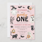 Schattigee Spooky One Pink Halloween Girl 1e Verja Kaart (Voorkant)