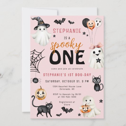 Schattigee Spooky One Pink Halloween Girl 1e Verja Kaart (Voorkant)