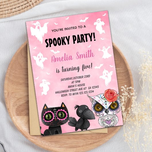 Schattigee Spooky Party Kaart voor kinderen of vol