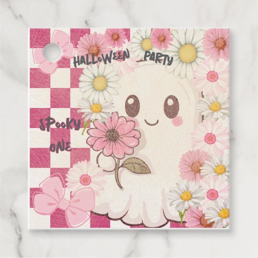 Schattigee Spooky Pink Daisy Halloween Party Invit Bedankjes Labels (Voorkant)