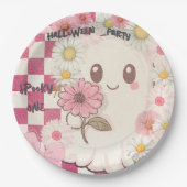 Schattigee Spooky Pink Daisy Halloween Party Invit Papieren Bordje (Voorkant)