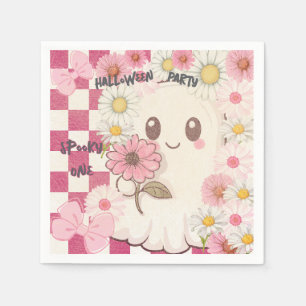 Schattigee Spooky Pink Daisy Halloween Party Invit Servet