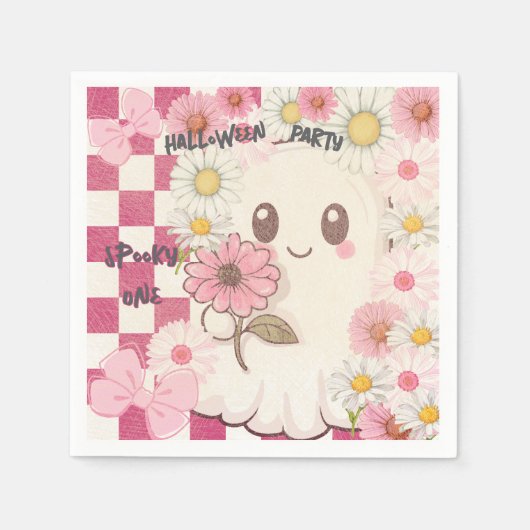 Schattigee Spooky Pink Daisy Halloween Party Invit Servet (Voorkant)