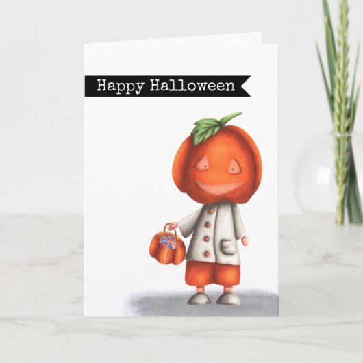 Schattigee Spooky Pompoen Hoofd Happy Halloween Kaart (Voorkant)