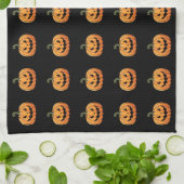 Schattigee Spooky Pumpkin Pattern Black Halloween Theedoek (Gevouwen)