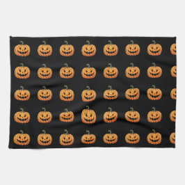 Schattigee Spooky Pumpkin Pattern Black Halloween Theedoek