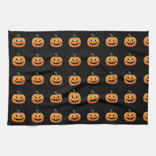 Schattigee Spooky Pumpkin Pattern Black Halloween Theedoek