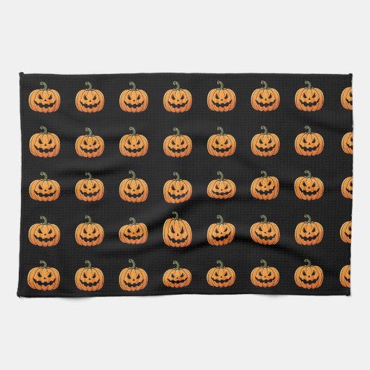 Schattigee Spooky Pumpkin Pattern Black Halloween Theedoek (Horizontaal)