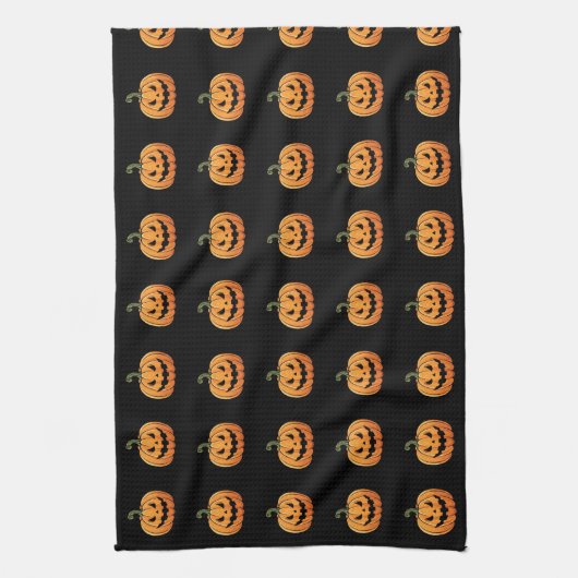 Schattigee Spooky Pumpkin Pattern Black Halloween Theedoek (Verticaal)