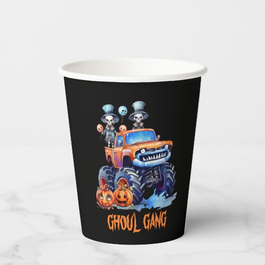 Schattigee Spooky Skeletons Ghoul Gang Truck Hallo Papieren Bekers (Achterkant)