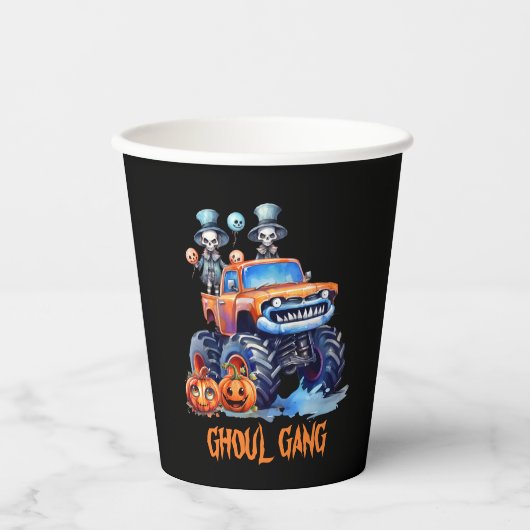 Schattigee Spooky Skeletons Ghoul Gang Truck Hallo Papieren Bekers (Voorkant)