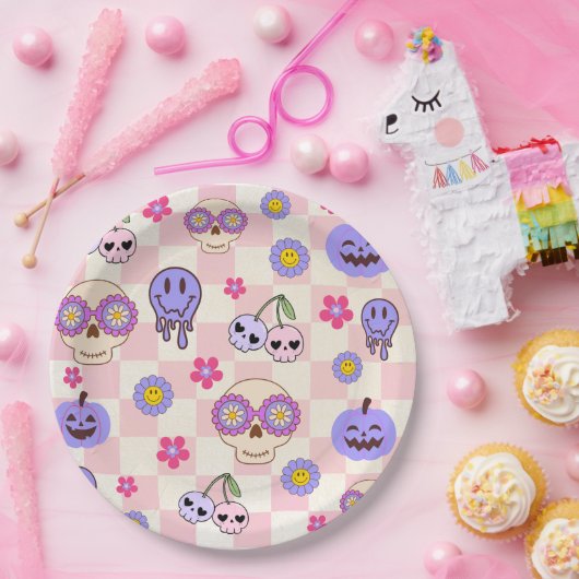 Schattigee Spooky Vibes Groovy Ghost Halloween Papieren Bordje (Feest)