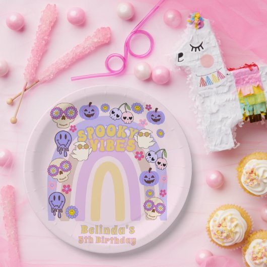 Schattigee Spooky Vibes Groovy Ghost Halloween Ver Papieren Bordje (Feest)