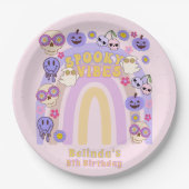 Schattigee Spooky Vibes Groovy Ghost Halloween Ver Papieren Bordje (Voorkant)