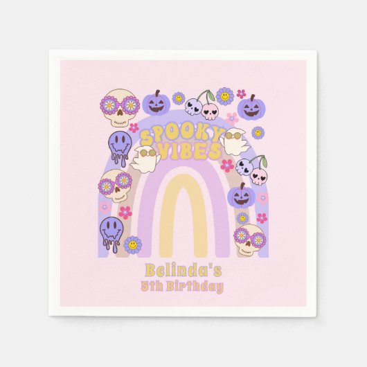 Schattigee Spooky Vibes Groovy Ghost Halloween Ver Servet (Voorkant)