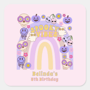 Schattigee Spooky Vibes Groovy Ghost Halloween Ver Vierkante Sticker