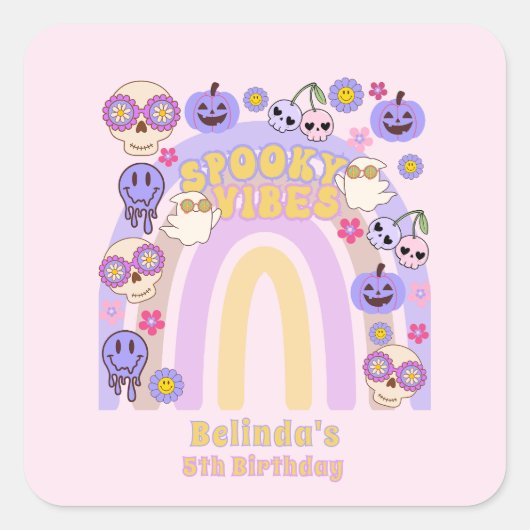 Schattigee Spooky Vibes Groovy Ghost Halloween Ver Vierkante Sticker (Voorkant)