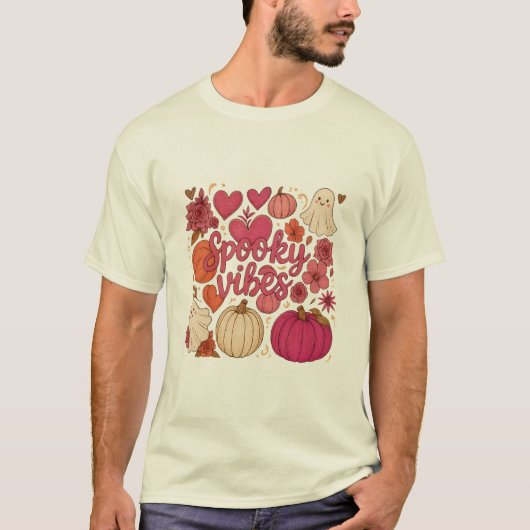 Schattigee Spooky Vibes Hearts Pumpkin Design Mann T-shirt (Voorkant)
