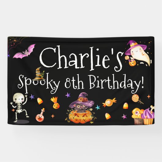 Schattigee Spooky Waterverf Meisje/Jongen Hallowee Spandoek (Horizontaal)
