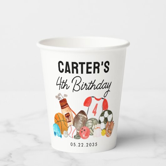 Schattigee Sport Waterverf Balls Kids Verjaardagsg Papieren Bekers (Achterkant)