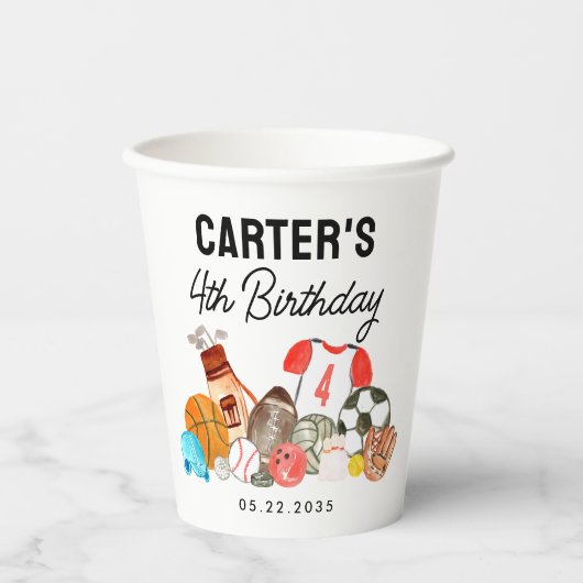 Schattigee Sport Waterverf Balls Kids Verjaardagsg Papieren Bekers (Voorkant)