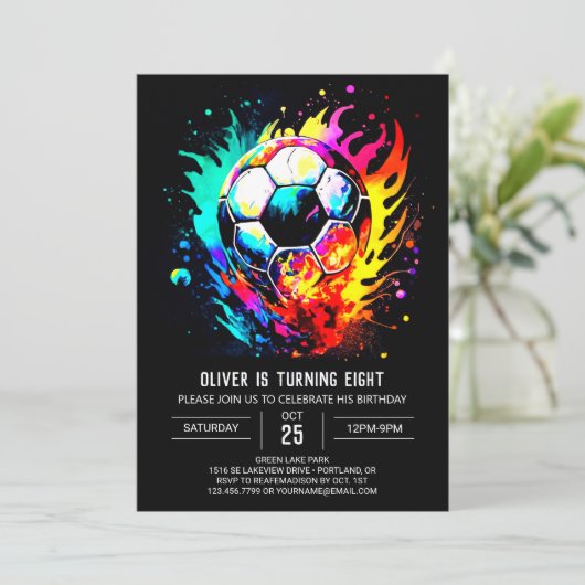 Schattigee Sport Waterverf Voetbal Verjaardag Kaart (Staand voorkant)