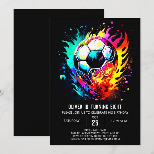 Schattigee Sport Waterverf Voetbal Verjaardag Kaart (Voorkant / Achterkant)