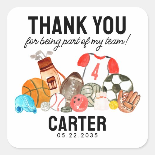Schattigee Sportballen Kinderen Verjaardag Dank u  Vierkante Sticker (Voorkant)