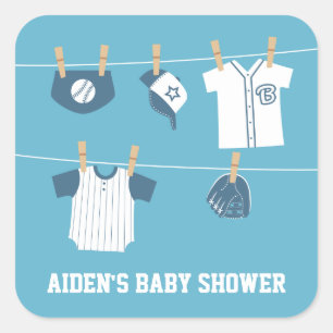 Schattigee Sportkleding Baseball Baby shower Stick Vierkante Sticker