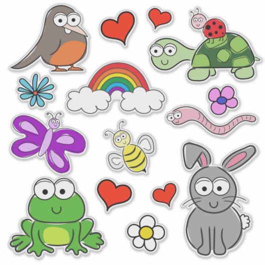 Schattigee Spring Animals Sticker Set (Voorkant)